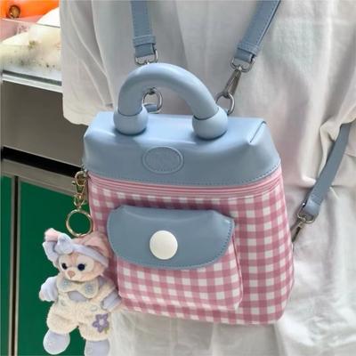Рюкзаки в клетку Harajuku для женщин, милые, элегантные, в стиле преппи, с карманами, с жесткой ручкой, мини-рюкзак, эстетичный