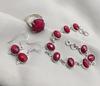 Ruby Jewelry Set: Sterling Silver Bracelet, Ring & Earrings - July Birthstone