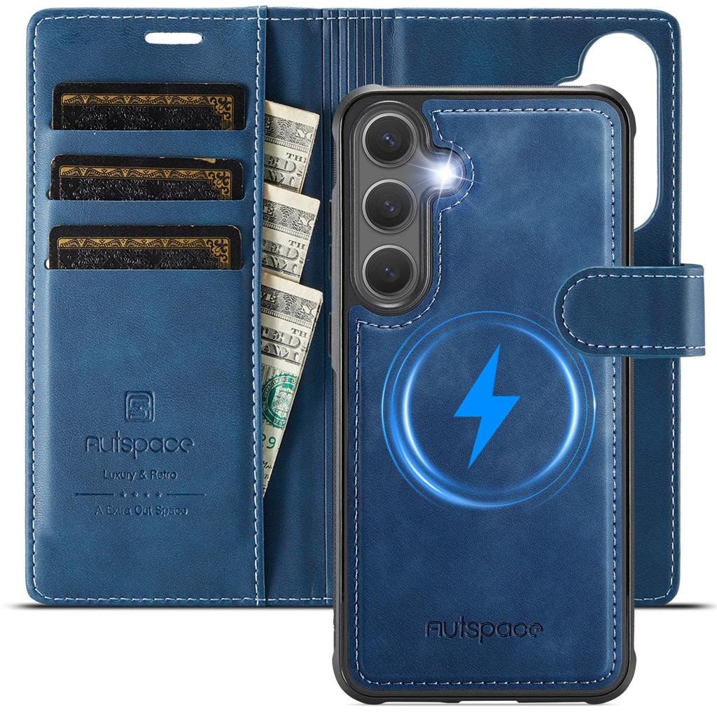 2-in-1 Magnetic Detachable Wallet Case for Samsung Galaxy S25/S25 Plus/S25 Ultra/S25 Edge - PU Leather, Card Slots, Wireless Charging, 360° Protection