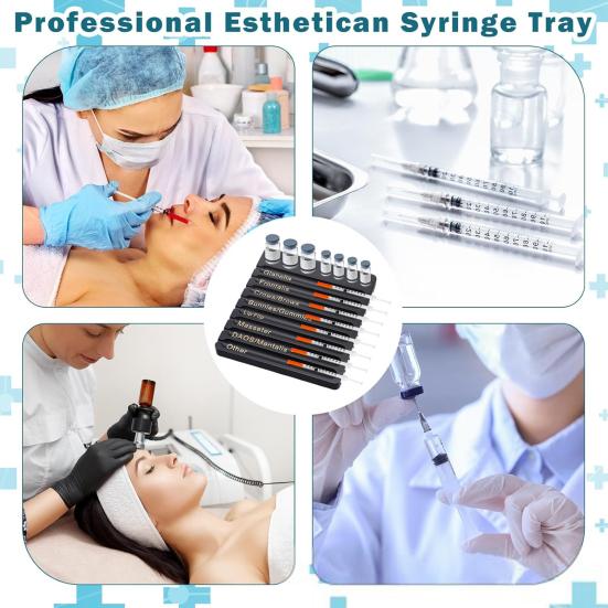 Эстетическая tray-органайзер для инъекций с 8 слотами и 7 ячейками, профессиональный, для косметологов, медсестер, держатель для флаконов с этикетками, органайзер для хранения инъекторов