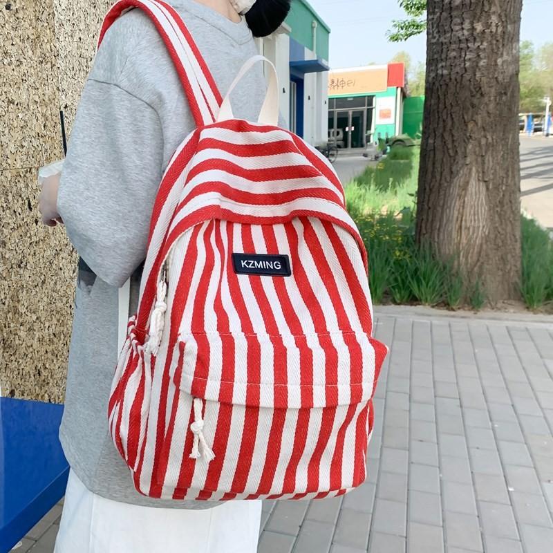 Striped Fashionable Pattern Student Canvas Backpack For Casual Daily Use