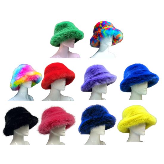 Yousheng Women Basin Hat Faux Fur Rich Colors Soft Thickened Fluffy Keep Warm Decorative Creative Design Bucket Hat Clothes Accessory