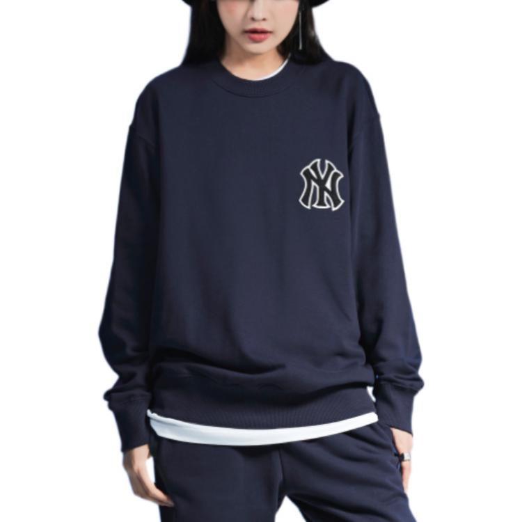 MLB Cashew Flower Sweatshirts Unisex Dark Blue Crew Neck Moderate Regular 3AMTI0126-50NYD