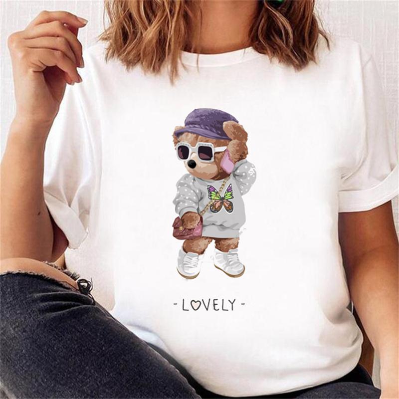 Cool Bear Cartoon Pattern T-shirt Women Tops Summer Vigorous Lovely Harajuku Female Fashion Tees Ladies Shirt