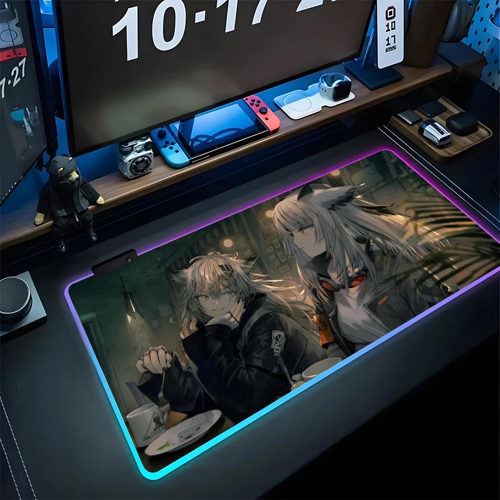 Коврик для мыши Arknights Игровой RGB-коврик для мыши С подсветкой Крутой Клавиатура Девушка-геймер XXL Коврик для ноутбука Настольные коврики Deskpad