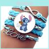 Модный плетеный браслет Stitch синего цвета с мультяшным дизайном из кожи с драгоценными камнями