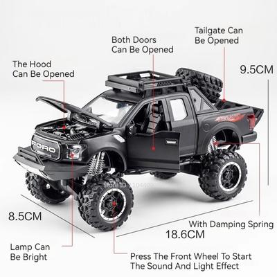 1:Модель автомобиля-пикапа Raptor F-150 BigFoot Масштаб 1:32 Игрушка Заводная Звук и Свет Внедорожные Грузовики Коллекция Подарки Для Детей