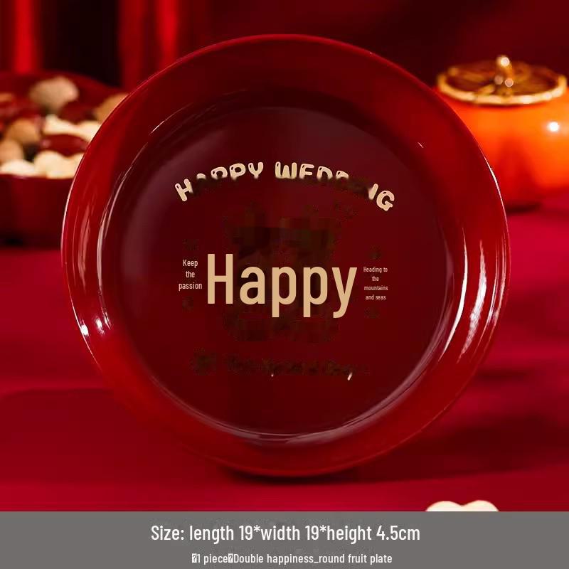 Красная праздничная свадебная тарелка с конфетами и сухофруктами для помолвки или гостиной