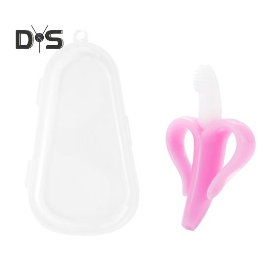 Игрушка для прорезывания зубов у младенцев с ящиком для хранения, пищевой полипропиленовый силикон без запаха, яркий цвет, успокаивающий обезболивающий банановый прорезыватель для зубов, гигиена полости рта для малышей