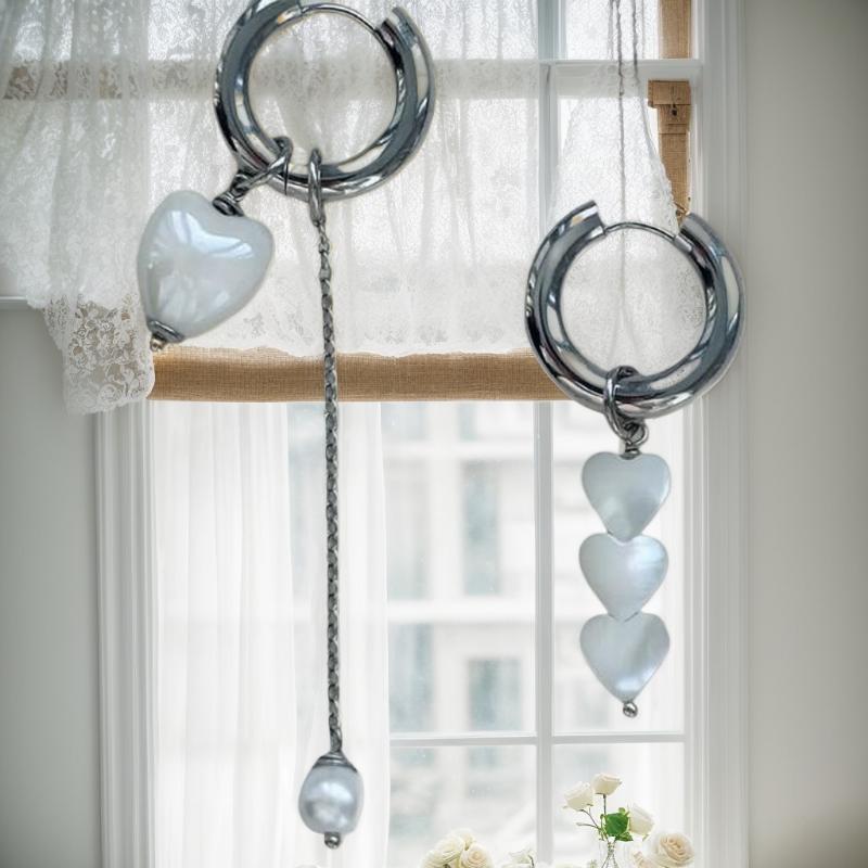 Ретро Модные Геометрические Стерео Серьги в Форме Сердца для Женщин Асимметричные Серьги с Имитацией Жемчуга Панк Ювелирные Изделия