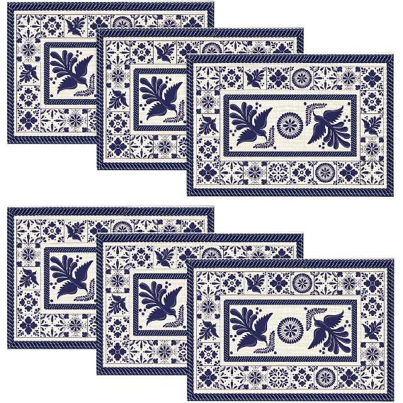 Artoid Mode Talavera Tiles Floral Phoenix Fiesta Mexican Placemats Set of 6, 12x18 Inch Seasonal Fall Holiday Table Mats for Party Kitchen Dining