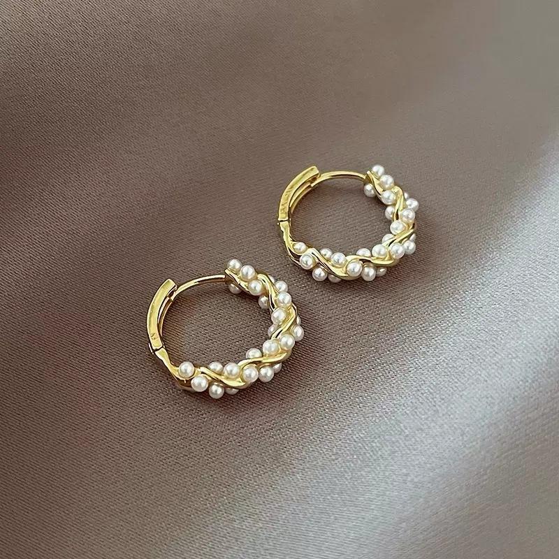 Серебряная игла те же золотые серьги женские легкая роскошь высококачественный темперамент жемчужные пусеты ретро новые серьги