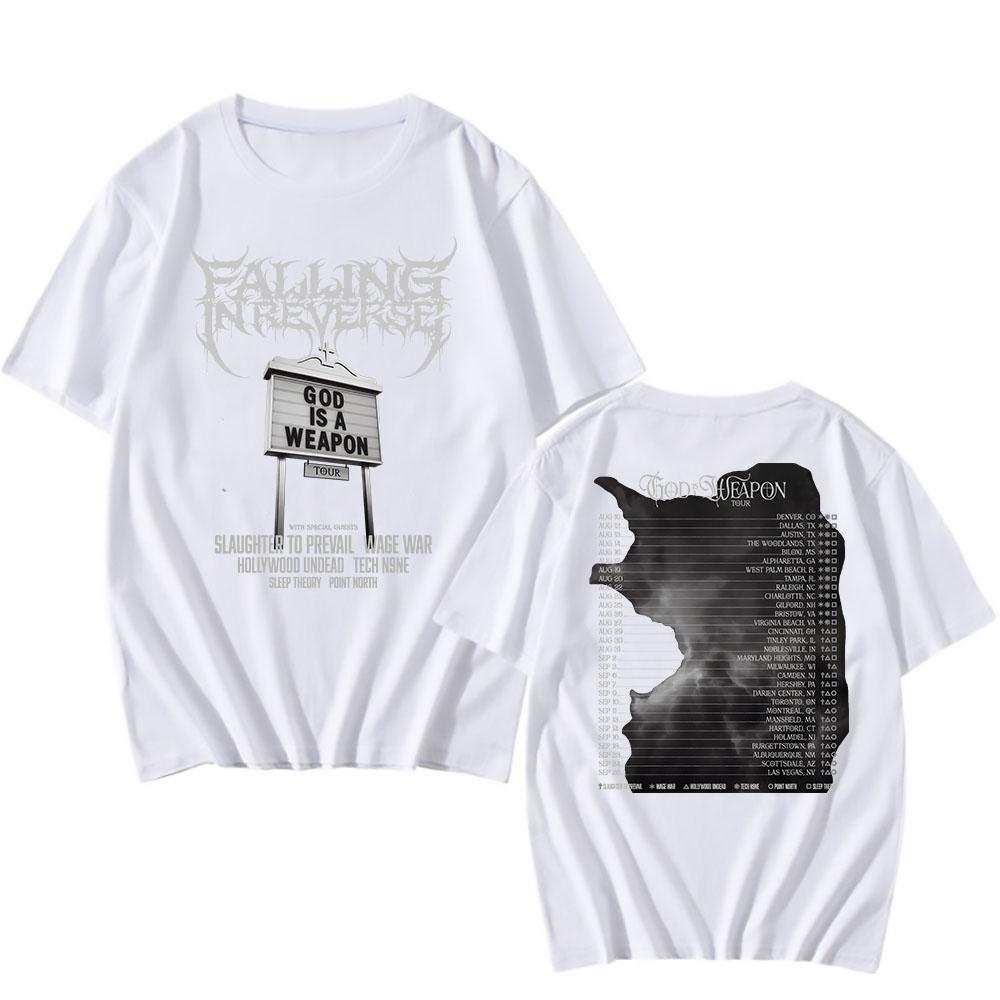 Тур God Is A Weapon 2025 НОВАЯ футболка Группа Falling In Reverse Графические футболки Хлопок Короткий рукав Мужская футболка Унисекс Уличная одежда