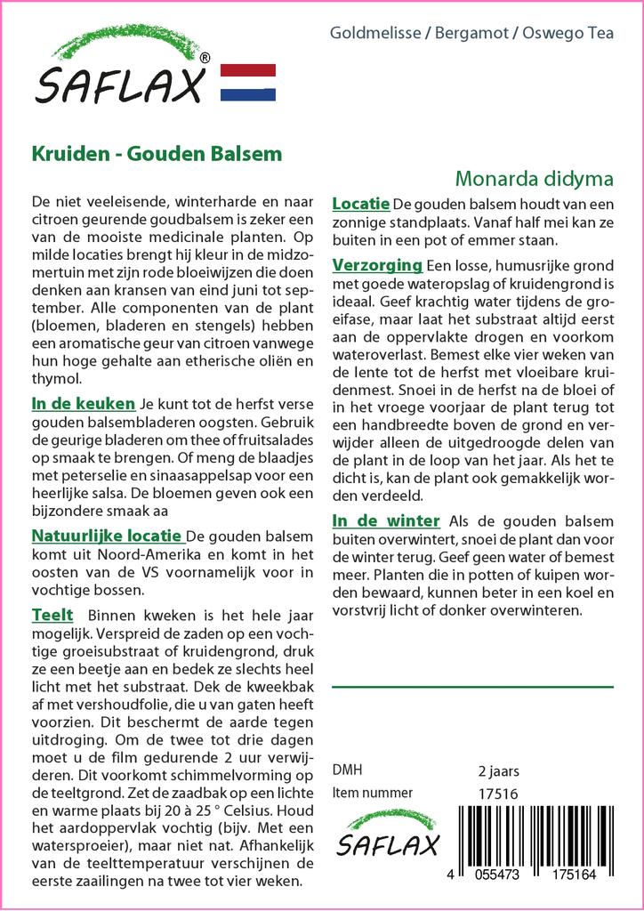 SAFLAX Garden in the Bag - Чай Бергамот / Освего - 20 семян - С субстратом в подходящем пакете-стойке - Monarda Didyma