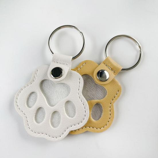 Pet Memorial Keychain Faux Leather Cat Claw Design Pet Hair Storage Pouch Pet Fur Keepsake Keyring for Pet Lovers