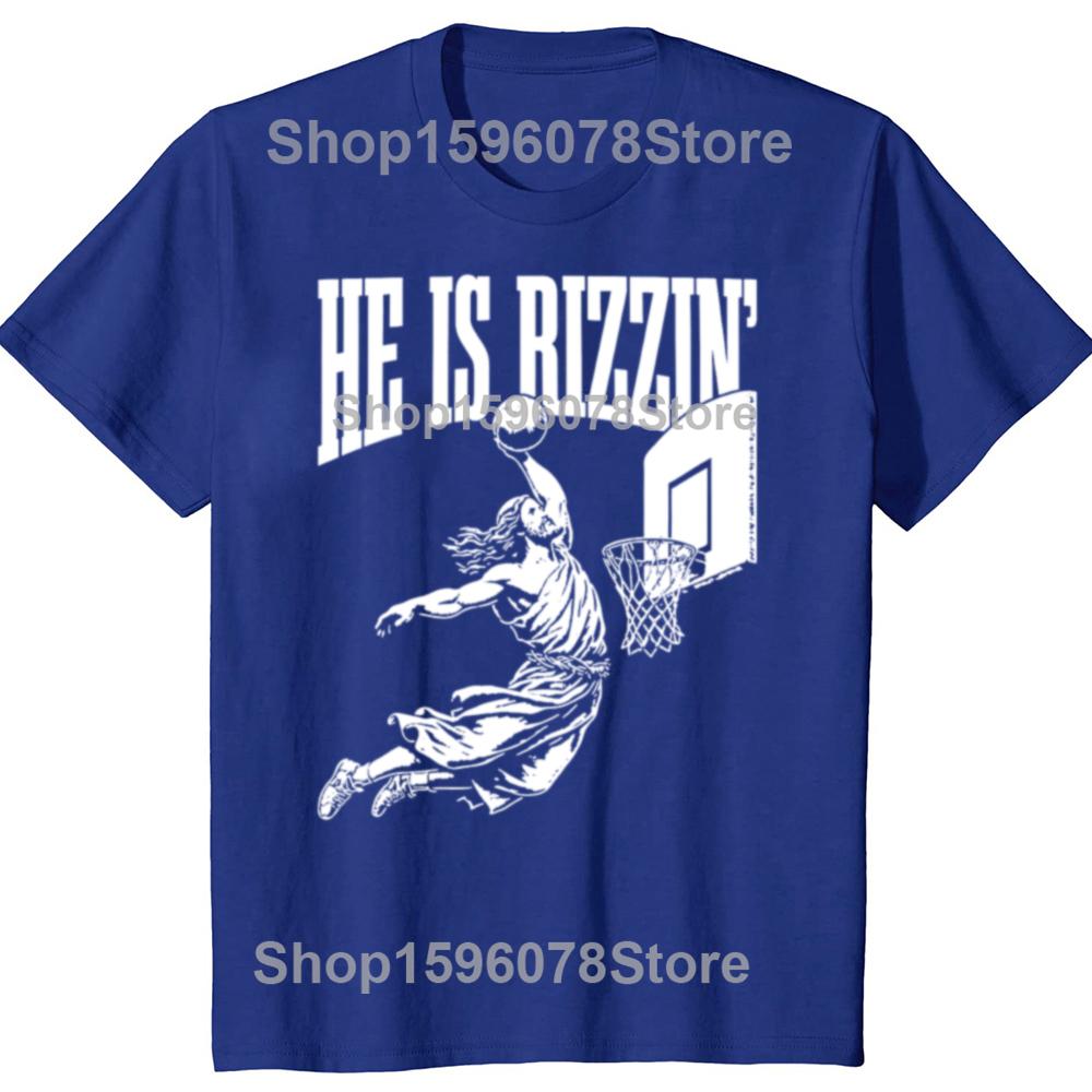 Он Риззин Смешной Иисус Баскетбол Мем Графические Футболки Мужские Чистый Хлопок Уличная Одежда Футболка Короткий Рукав Унисекс Одежда