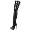 Women Thigh High Boots Sexy 15CM Super High Thin Heel Platform Boots Round Toe Zipper Over-the-Knee High Dance Shoes