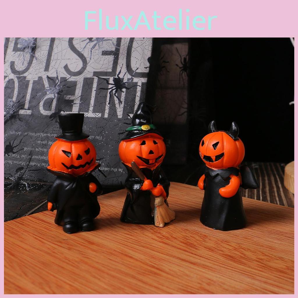 Material Halloween Resin Demon Miniature Figures Decor Set With Broom Pumpkin