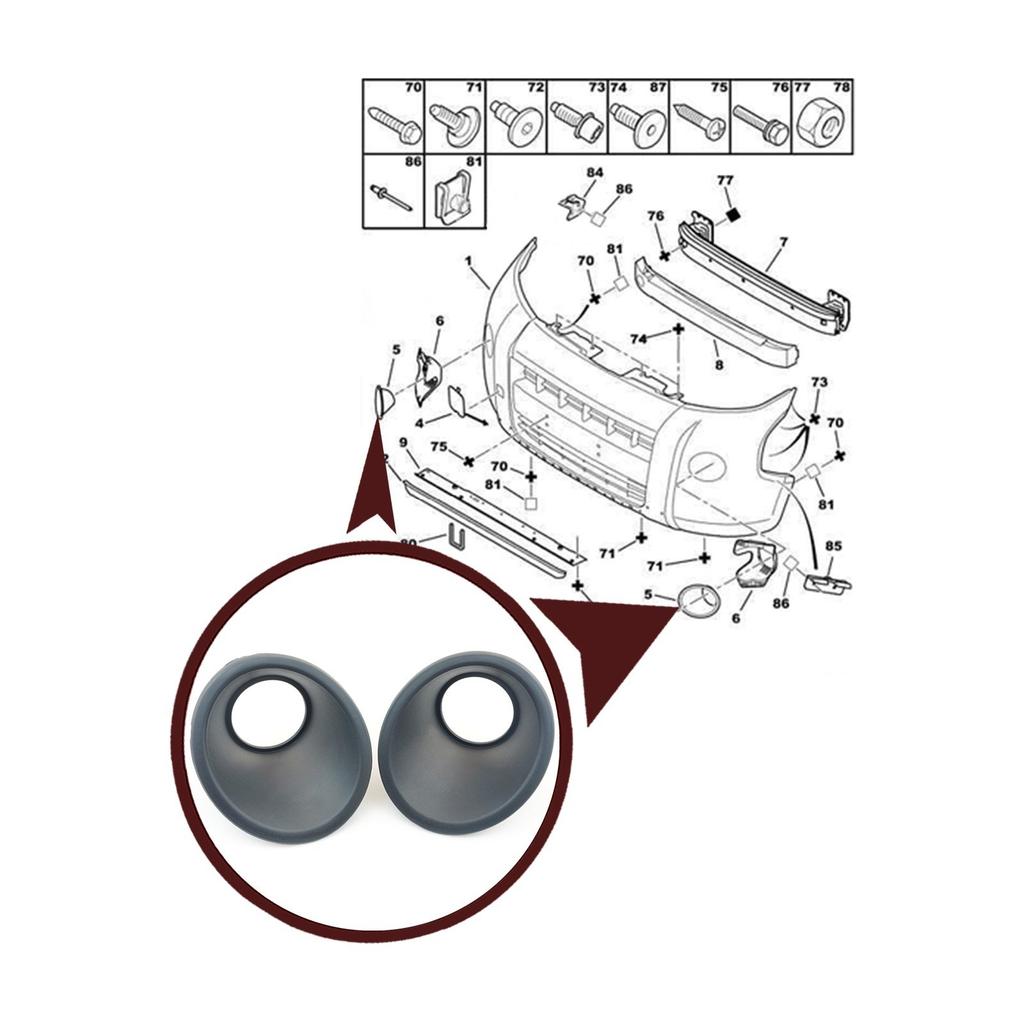 ESP978 передний бампер молдинг противотуманные фары окантовка рама корпус 7452TJ 7452TK левый правый черный для Fiat Fiorino Qubo Nemo Bipper