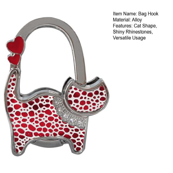 Крючок для сумки в форме кошки с блестящим декором из стразов, нескользящее основание, складной, для края стола, вешалка для сумочки
