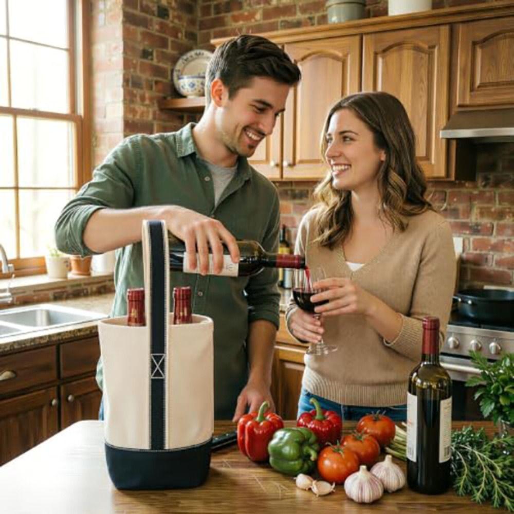 Canvas Wine Tote Bag Double Bottle Birthday Gift Bag Portable Wine Bottle Carrier Wedding