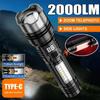 5 Modes USB Rechargeable LED Flashlight Powerful Zoom Torch with COB Side Lights Outdoor Emergency Lantern Camping Portable Lamp