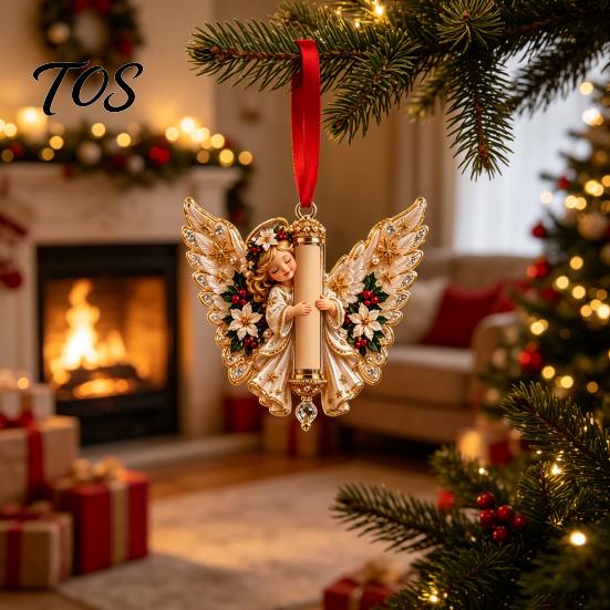 Christmas Tree Hanging Cash Holder Angel Ornament, Acrylic Money Pendant for Festive Gift Holiday Decoration, Seasonal Keepsake Container Gifts