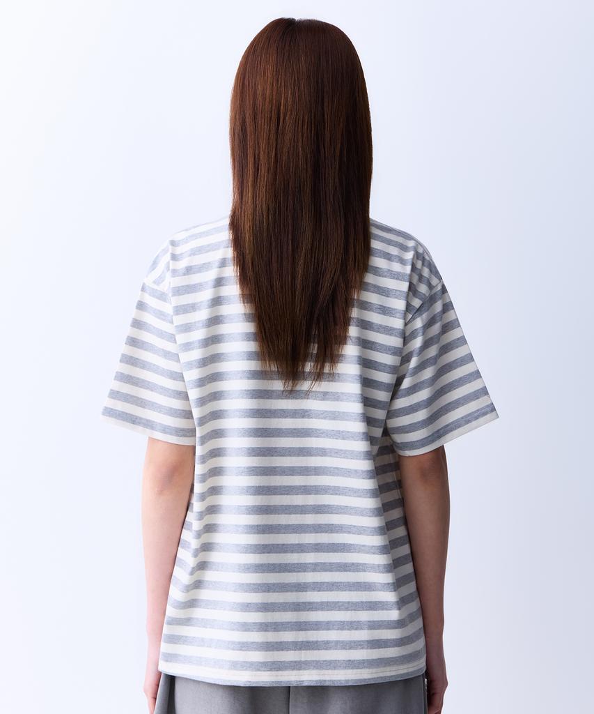 ADERNM Summer Daily Big Stripe Crop V-Neck T-Shirt Light Gray