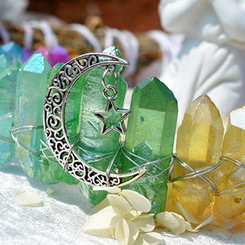 Королевские короны-ободки Натуральные хрустальные повязки для волос Женские аксессуары для волос ручной работы для свадьбы, вечеринки Лунной ведьмы, костюмов