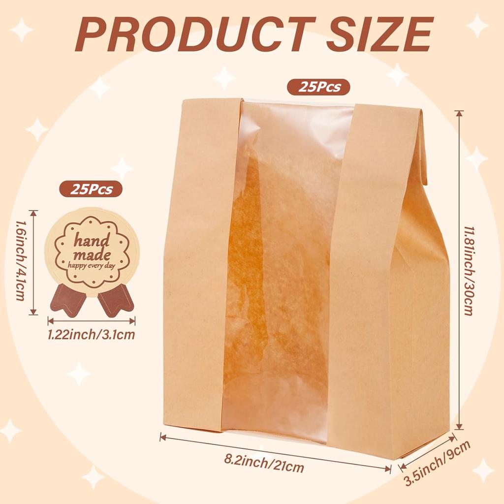 LMETJMA Large Bread Bags for Homemade Bread Sourdough Paper Bread Bags with Clear Window Bakery Bags for Cookies Cakes JT298