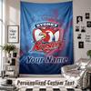 Wall Hanging Tapestry With Custom Name & Text, Sydney Roosters Decorative Tapestry For Bedroom