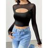 Women Long Sleeve Mesh See Through Tops Casual Fashion Slim Fit Office Work Blouse Spring Dressy Shirts