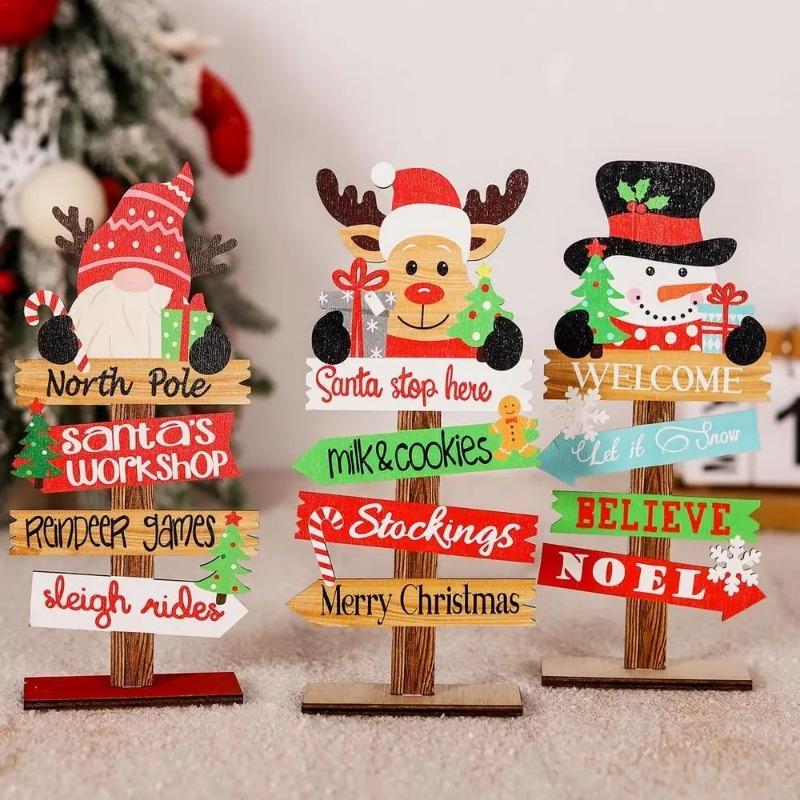1/3PCS Christmas Wooden Sign Plaque Xmas Tree Santa Claus Snowman Desktop Ornaments DIY Home Bar New Year Decoration Supplies