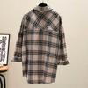 Клетчатое пальто женское осенне-весеннее, с длинными рукавами, средней длины, свободная куртка-кардиган с длинными рукавами и тонкими пуговицами