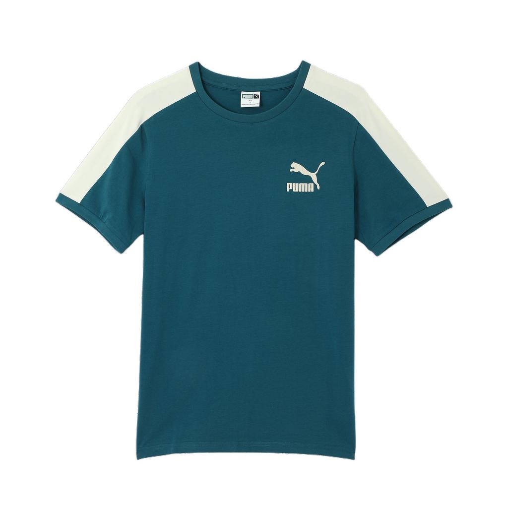 Puma T7 Iconic Color Block Comfortable Versatile Crew Neck Short Sleeve T-Shirt Men Tops Cool-Light-Green 629176-22