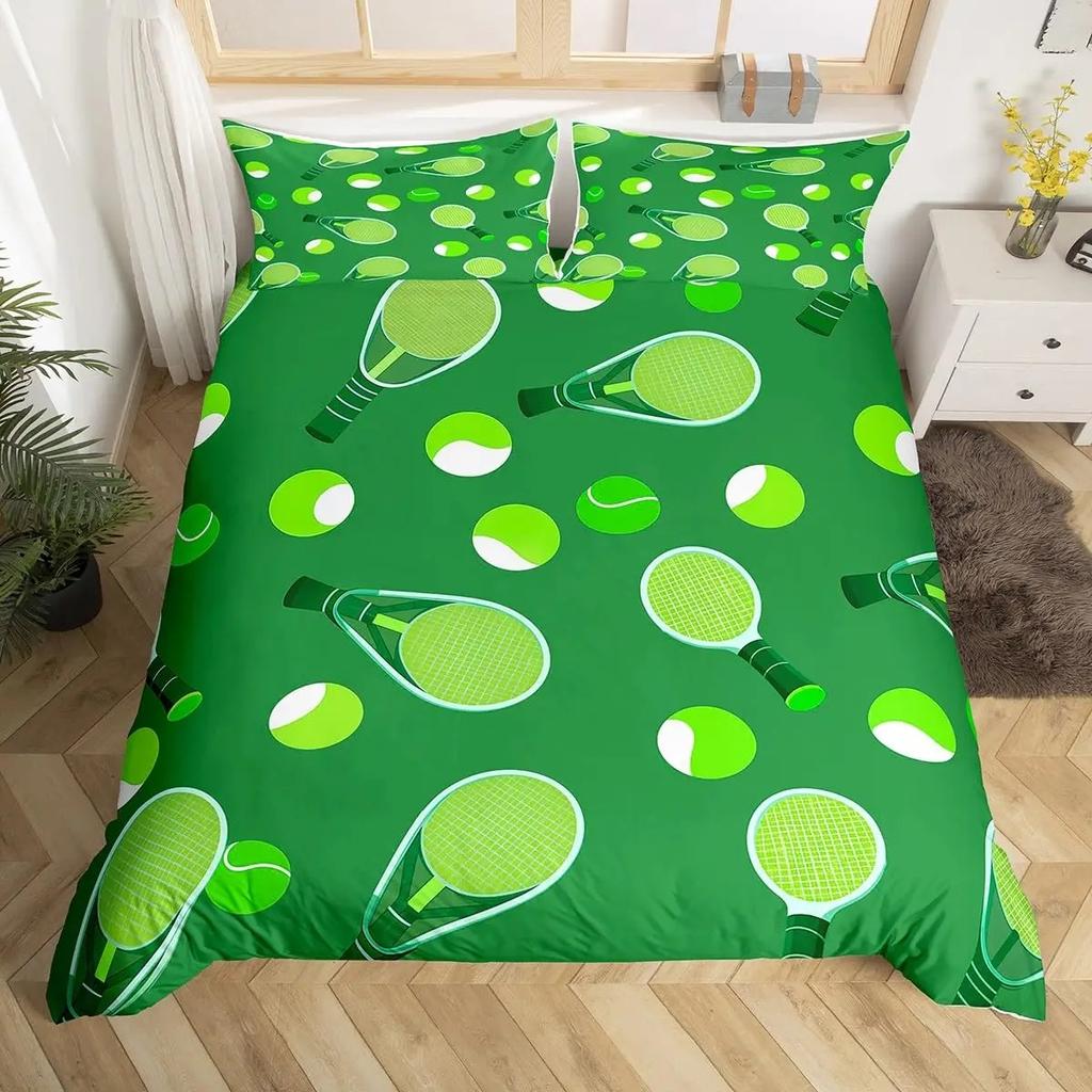 Tennis Bedding Set Full Size Sports Theme Comforter Cover Tennis Lover Duvet Cover Ball Games Yellow Black White Quilt Cover