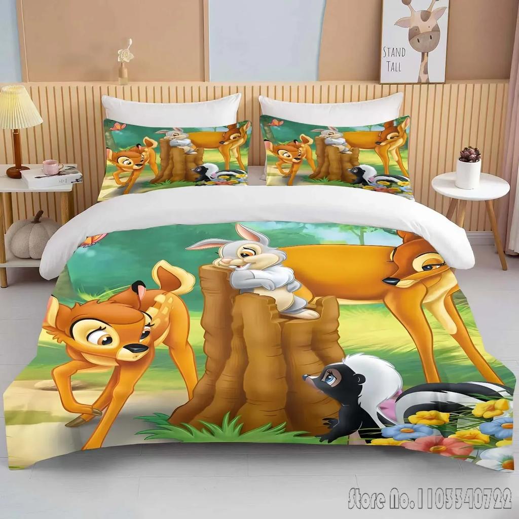Мягкий постельный комплект с принтом Бэмби, пододеяльник, аниме-одеяло, подарок на день рождения для взрослых и детей, полный размер, размер кинг