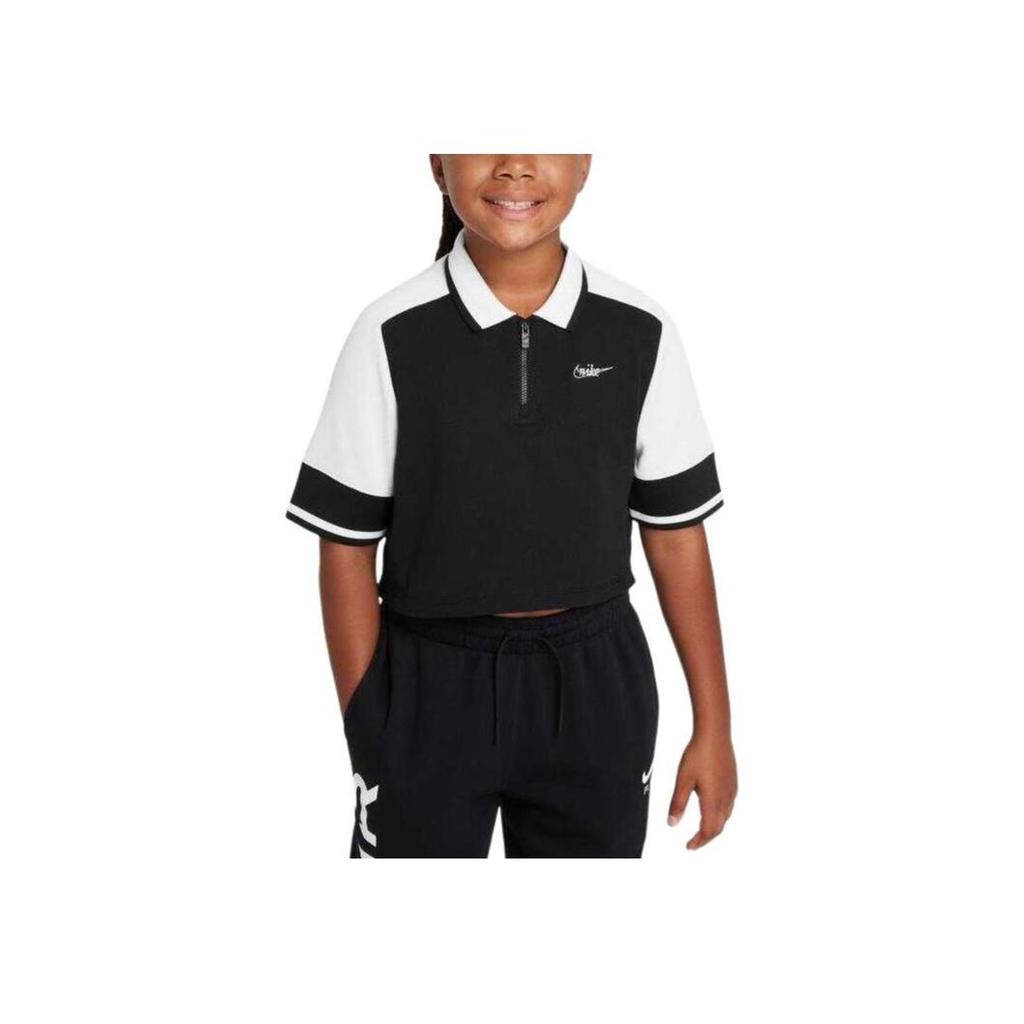 Nike Футболка-поло Colorblock с коротким рукавом, спортивная, повседневная, женская, топы, черный, белый FV0188-010