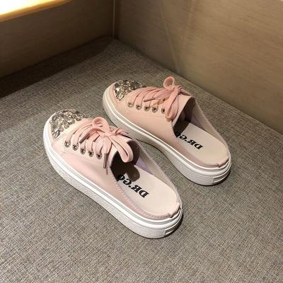 Баотоу полутапочки женская мода уличная одежда 2025 новые весна и лето стразы ленивые дышащие женские туфли платформа прилив сандалии