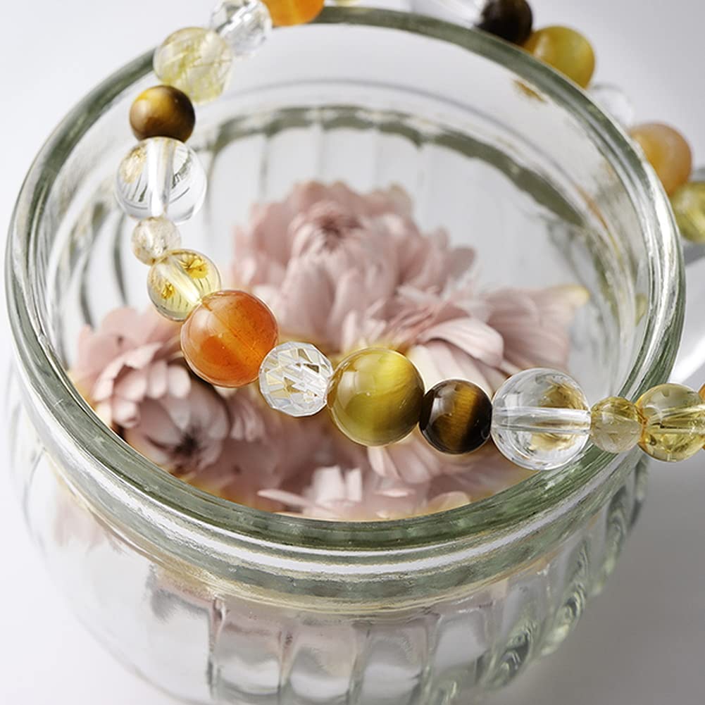 Браслет из тигрового глаза, сердолика, рутилового кварца, цитрина, 8 мм, 17 см, размер M, натуральный камень, сила, камень, денежная удача [Shinjuku Ginnokura] для женщин