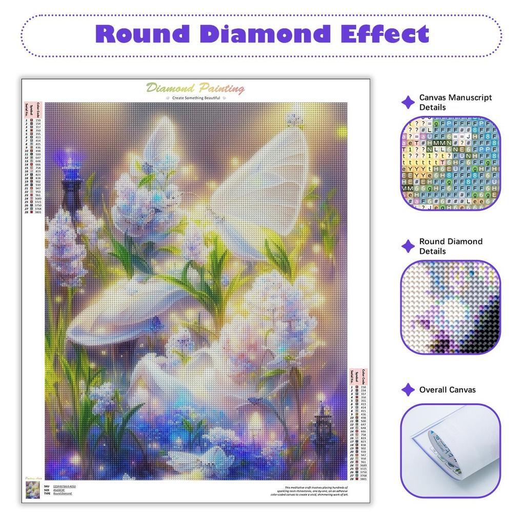 Алмазная живопись Бабочка Цветок Полный круглый Мозаика Животное Полный комплект Вышивка Украшение Гостиная 30x40 см/12x16 дюймов