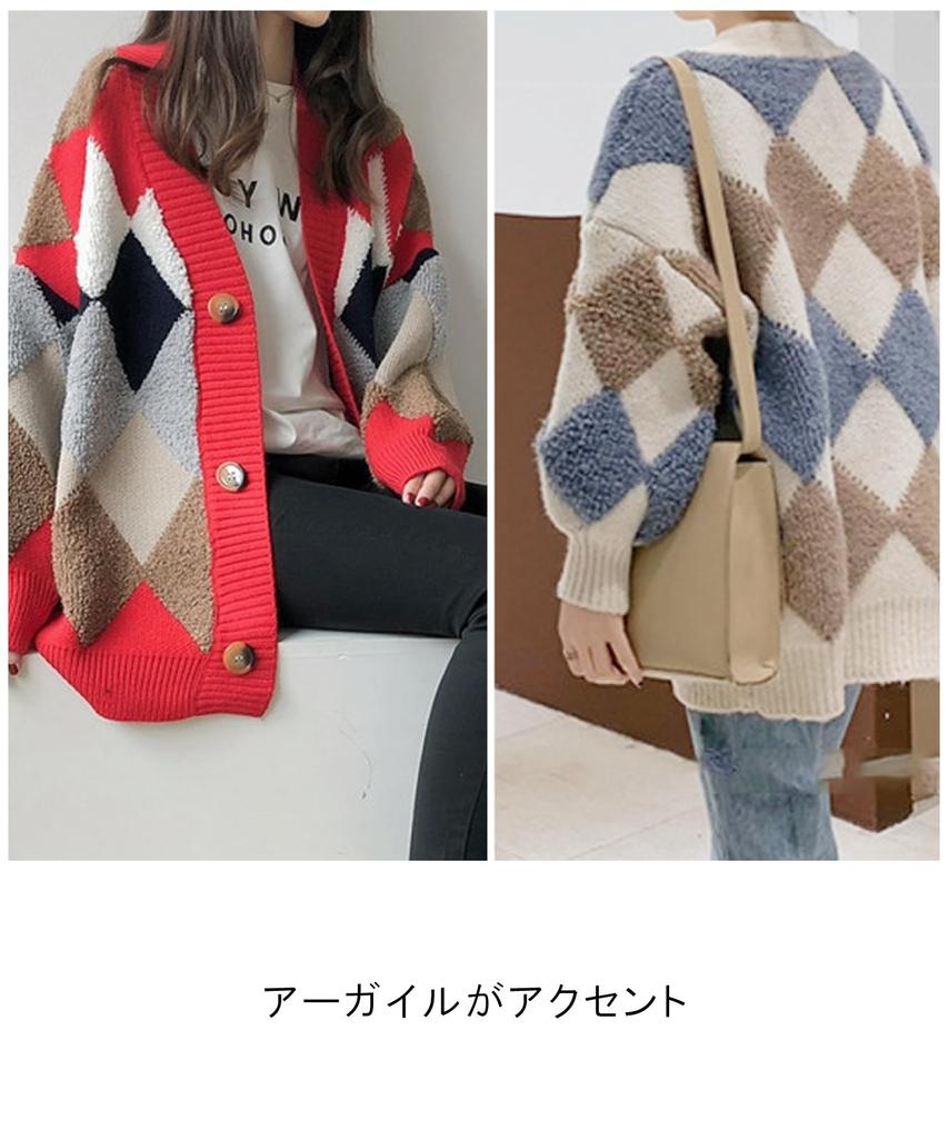 Cardigan Argyle Design Boa Warm Cute Pattern Fluffy Cold Protection Warm Warm Warm Student Clothes School For School Moms Long Sleeve Tops Loose