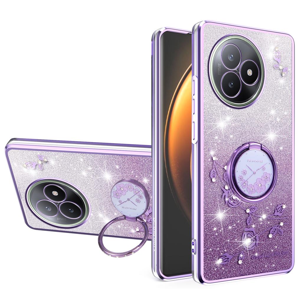 For Xiaomi Redmi K80 Ultra 5G Case Ring Kickstand TPU Flowers Phone Cover Gradient Glitter