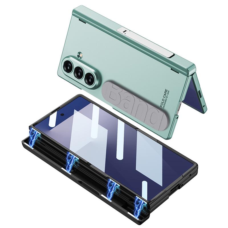 Подходит для чехла для мобильного телефона Samsung Z Fold7 Новый чехол с магнитным шарниром Пленка Встроенный силиконовый ремешок-браслет Подставка Защитный чехол