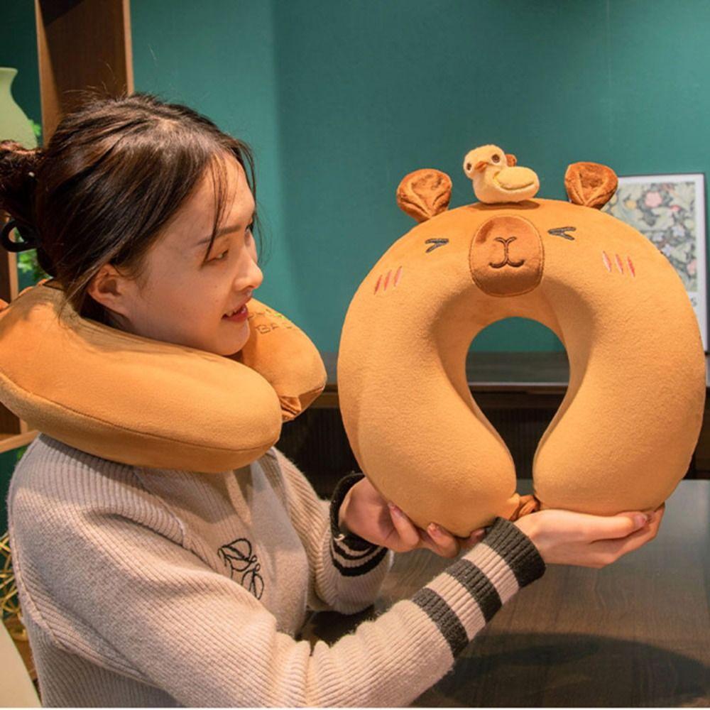 Подушка для шеи в виде мультяшной капибары, мягкая подушка для самолета с эффектом памяти, симпатичная подушка для головы и шеи