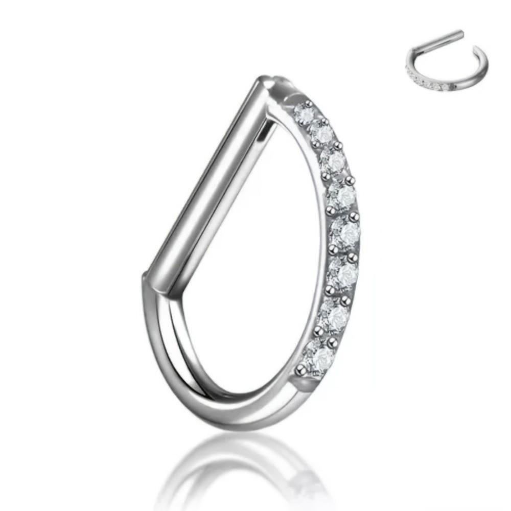 CZ 16G Septum Ring D Shape Body Piercing Jewelry Nose Ring Hoop Conch Helix Piercing