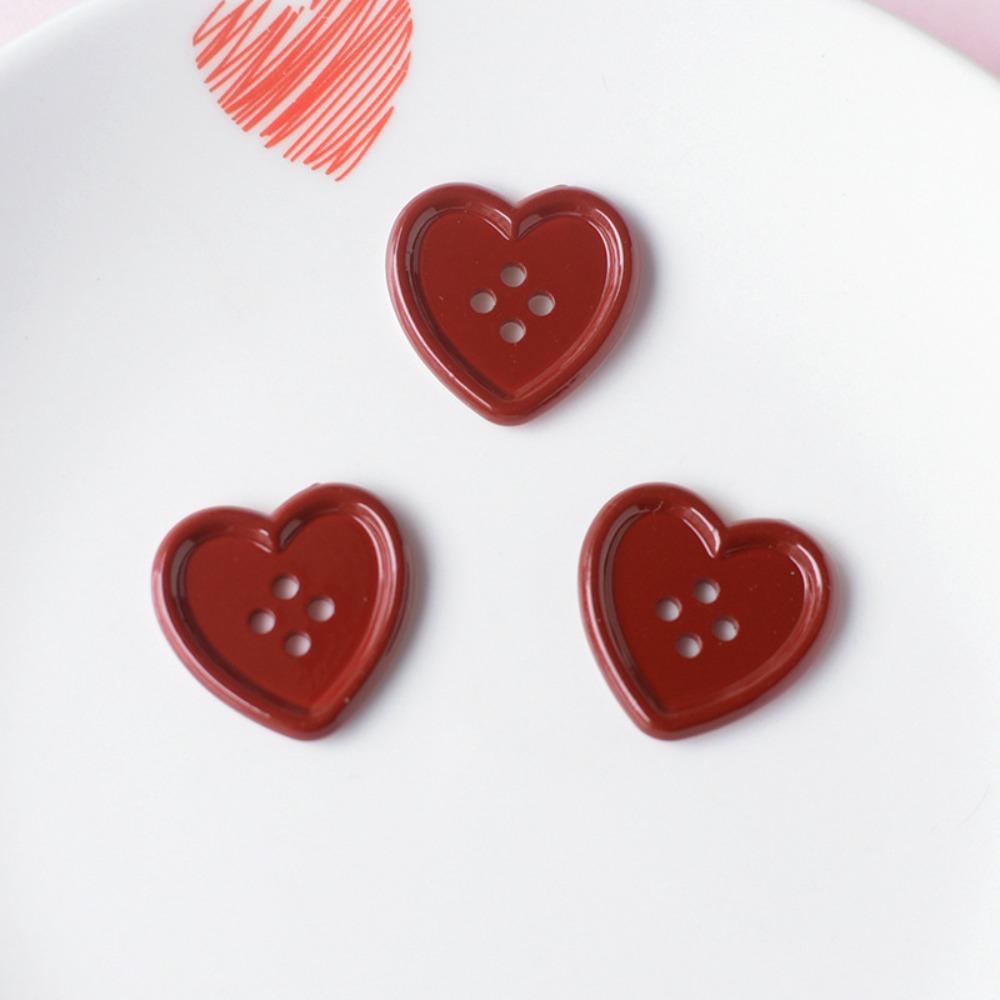 New Wine Red Heart Buttons Cute Love Shape Garment Ornaments Resin Plaid Doll Accessory