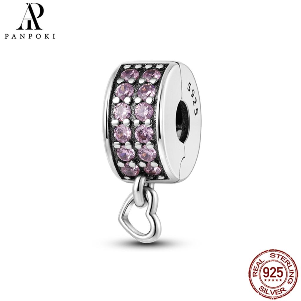 PANPOKI SS925 Sterling Silver Fixed Clip Stopper Beads Fit Bracelets Necklace NEW Luxury Women Gift DIY Jewelry Making