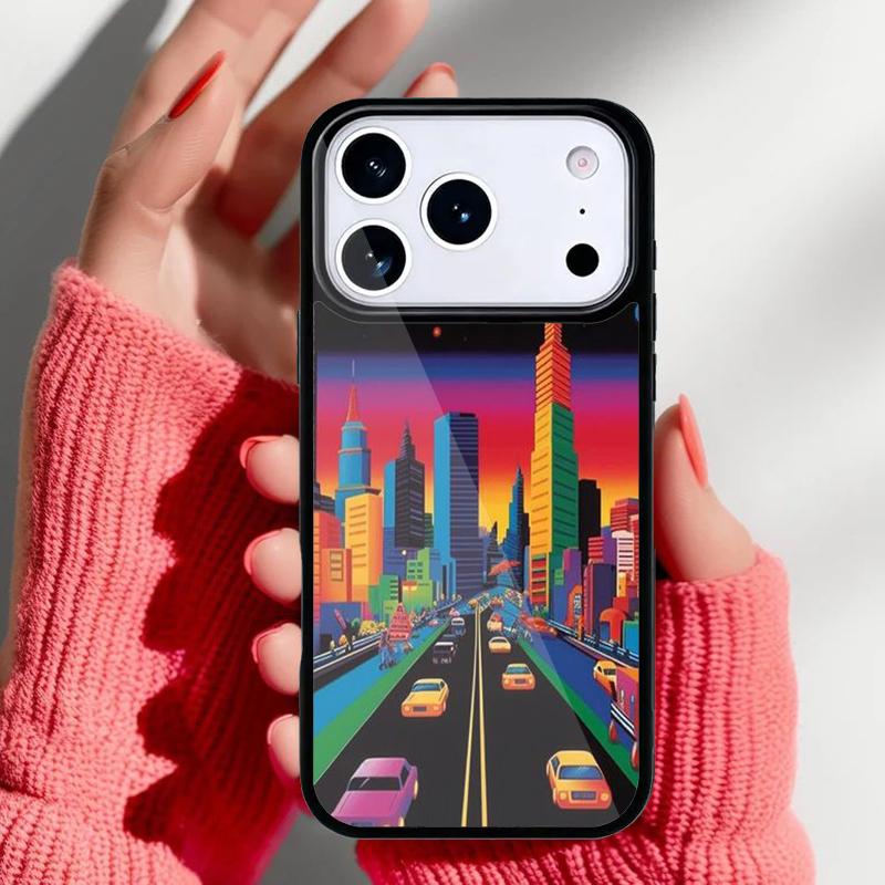 Городской Поп-арт Ночью Чехол для Телефона для iPhone 17 16 15 14 13 Pro Max Задняя Крышка для 12 11 Pro Coque