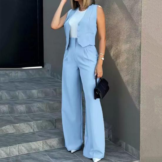 Женские комплекты жилетов, офисный женский нарядный комплект из двух предметов, безрукавный пиджак на пуговицах, жилет, широкие брюки, комплект, летний рабочий наряд